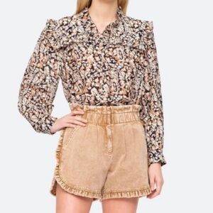 SEA NEW YORK idun ruffle cotton short washed sable tan coquette size 4